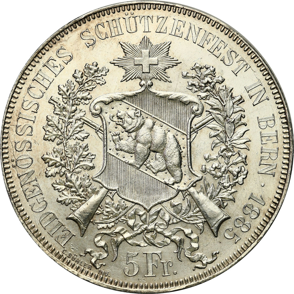 Szwajcaria. 5 franków 1885, Berno, Festiwal Strzelecki